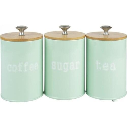 Metal Kitchen Bread Bin with Hinged Lid and 3 Pack Canister set with Airtight Lid - Mint Green