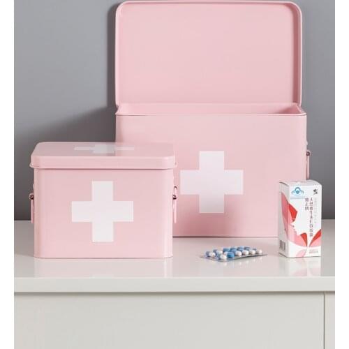 Pink Blue Metal Medical Kit for Home Storage Anti-rust Home Stuff Storage Container for Medicine Portable for Family Travel