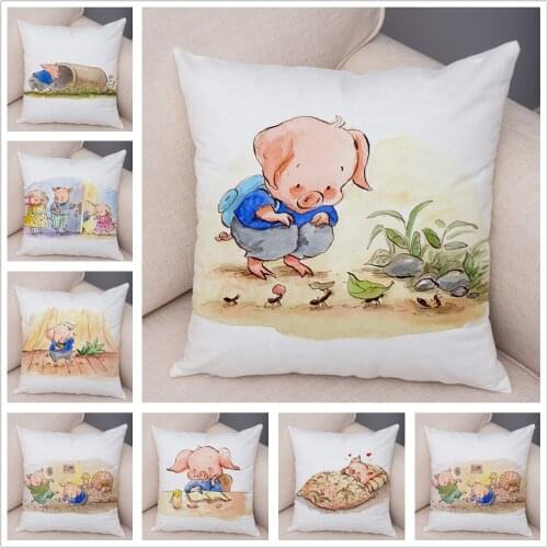Cute Cartoon Pig Cushion Cover Children Story Pillow Case 45x45cm Covers Decor Animal Pillows Super Soft Short Plush Pillowcase