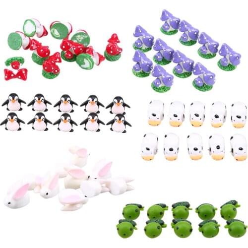 10Pcs Mini Garden Ornament DIY Rabbit Turtle Cow Mushroom Penguin Decoration Miniature Animal Figurine Resin Craft Accessories