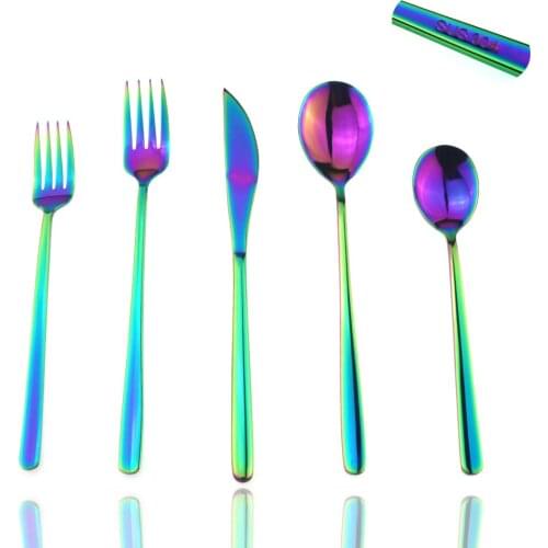 304 Stainless Steel Western Food Tableware Set Fork Steak Knife Dinnerware Cutlery Set Gift 5PCS/SET Rainbow Cutlery Set