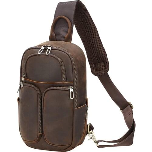 Newsbirds Genuine Leather Chest Bag Crazy Horse Leather Vintage Chest Pack Single Shoulder Crossbody Backpack For Men Male Bag