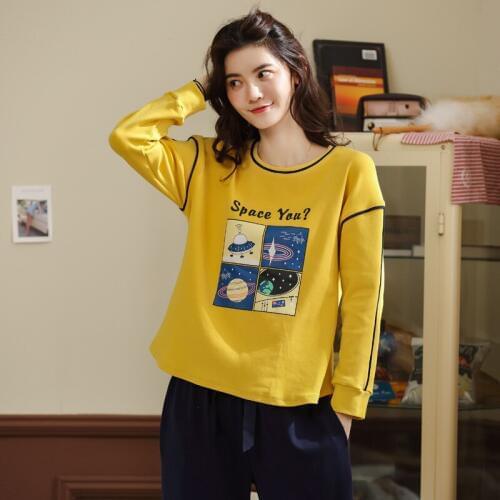 Hot Sale Women Autumn Winter Cotton Casual Female Pyjamas Plus Size Top + Pants 2 Pieces Pajamas Cute Sleepwear Cozy Homewear