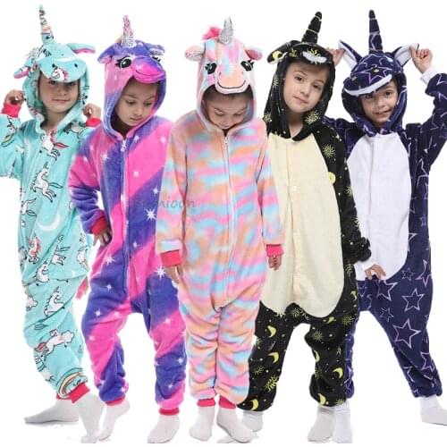 Kigurumi Animal Unicorn Pajamas Children Winter Sleepwear Kugurumi Licorne Pyjamas Kids Onesies Anime Panda Costumes Jumpsuit