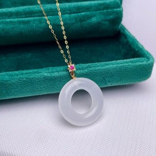 SHILOVEM 18k yellow gold Natural white Jasper pendants Christmas Gift fine Jewelry plant new none necklace 20mm mymz2020447hby