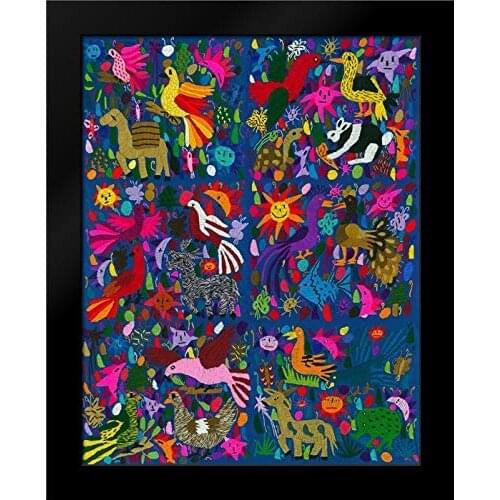 Multicoloured Mexican Tablecloth on Blue Background