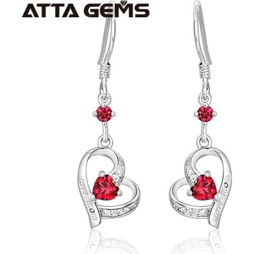 Ruby Sterling Silver Drop Earring for Mothers Gift S925 Earring Heart Design Created Ruby Romantic Elegant Style Fine Jewelry