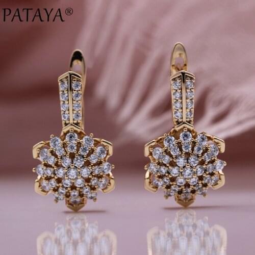 PATAYA New Snowflake Natural Zircon Geometric Dangle Earrings 585 Rose Gold Wedding Fashion Jewelry Women Luxury Metal Earrings