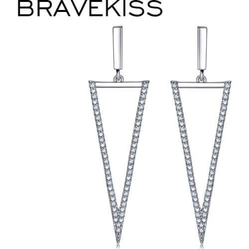 BRAVEKISS Trendy Triangle Long Drop Earrings for Women Luxury Female AAA+ Cubic Zirconia Jewelry pendientes mujer moda BUE0366