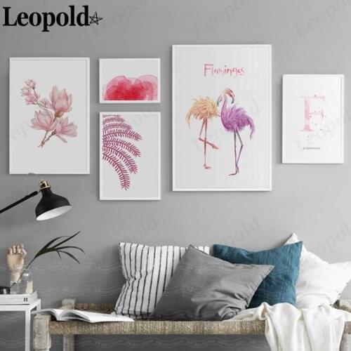 Modern Minimalist Flamingo Canvas Painting Pink Flower Letter Poster Wall Art Nordic Bedroom Home Decor Accessories