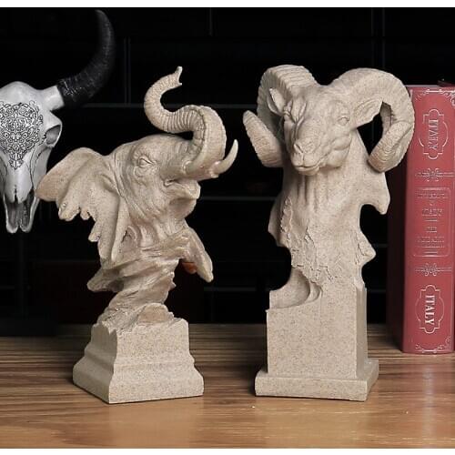 Animal Head Statue Horse Eagle Lion Tiger Goat Elephant Resin Sculpture Home Decoration Art Living Room Office Ornaments Gift