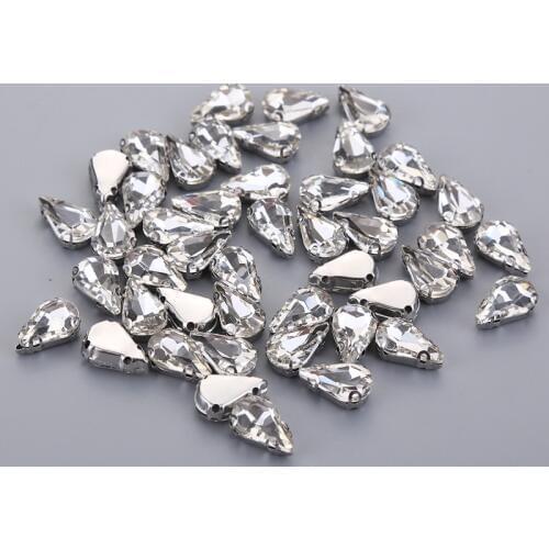 TPSMOC 200pcs 5*8mm,6*10mm,8*13mm Glass Crystal Silver claw Base water drop pear shape Rhinestone Sew On beads hand made diy