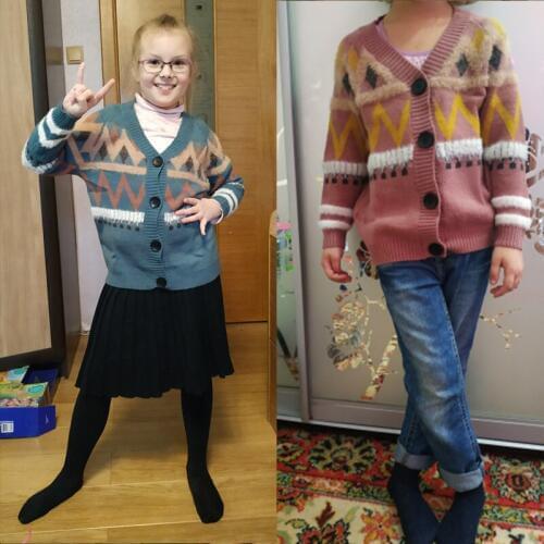 Ins hot 2020 girls sweater 4-13 years old new cardigan cotton clothes Diamond wavy line pattern spring and autumn thin sweater