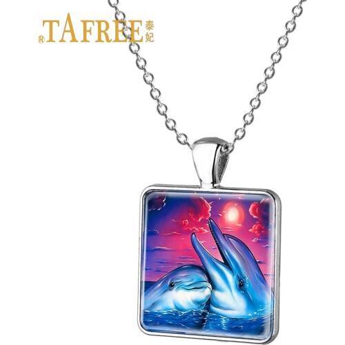 TAFREE Lively animal dolphin necklace cartoon dolphin pattern couple pendant alloy material for couples jewelry E275