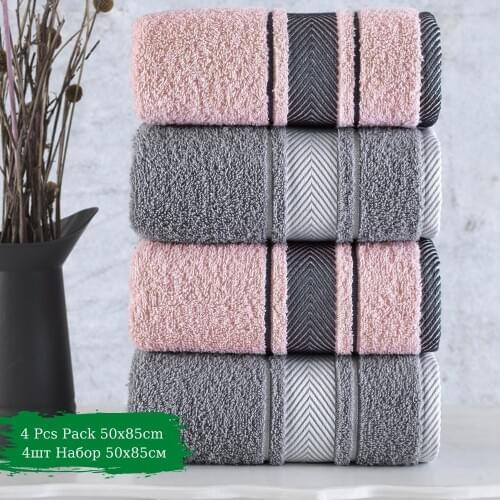 Turkish Pure %100 Cotton Super Absorbent Towel Set 4 Pcs 50x85 Cm Soft 2021 Pink And Grey - Home Textile
