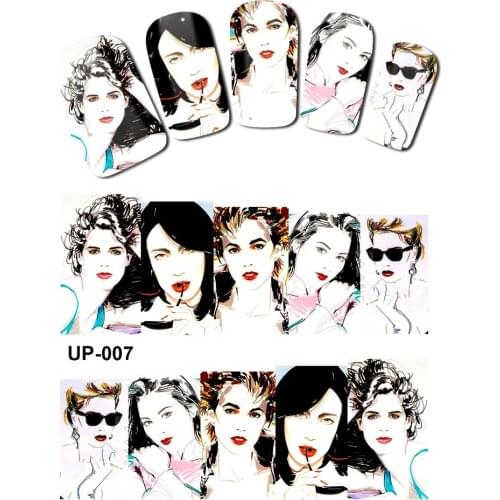 UPRETTEGO NAIL ART BEAUTY TATTOO WATER TRANSFER DECAL SLIDER WATER COLOR FASHION SHOW GIRL SEXY LADY PORTRAIT UP007-012