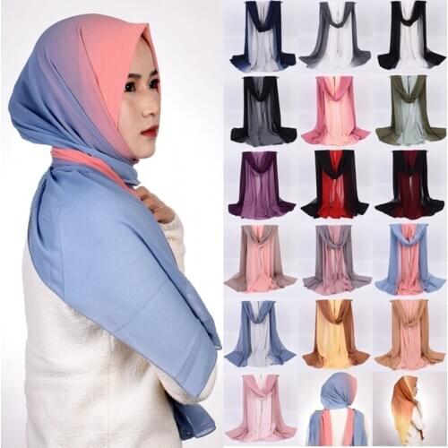 Peach-Yao Gradient color high quality bubble chiffon scarf muslim hijab wrap Malaysia tudung scarf headscarf