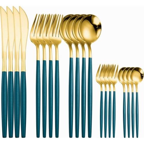 Green Gold Cutlery Set Kitchen Utensils 20Pcs Luxury Flatware Creative Combination Knife Fork Spoon Dinnerware Set Dropshipping