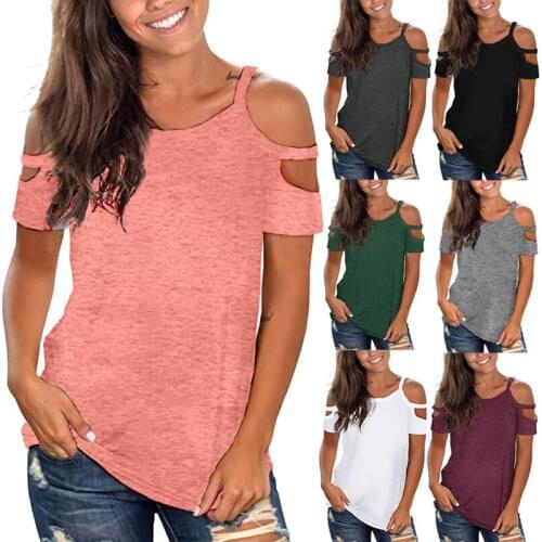 Summer T Shirt Women 2021 off-the-shoulder Hollow Out Pure Color Recreational Easing Tee Tshirts Dropshipping BYT2119
