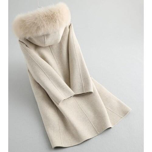 Women Jacket Winter Real Fur Coat Female Luxury Rabbit Fur Liner 100% Wool Coat Fox Fur Collar Warm Long Jackets MY4389 s