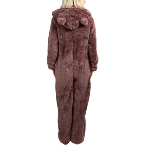 Womens Plush Romper, Winter Pajamas, Long-Sleeve Zipper High Neck Hat Keep Warm Girl’s Clothes