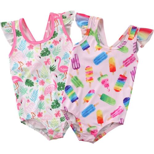 1-5Years 2020 Summer Infant Baby Girls Flamingo Swimsuit Swimwear Swimming Bathing Suit