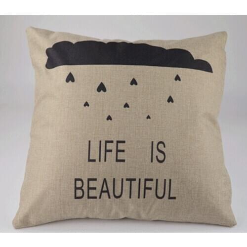 2pc Life is Beautiful Printing Cushion Cover Linen Cushion cover Highg Quality Car cushion case Soft Pillow Case
