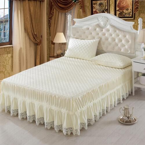 2020new products Heavy quilting Bed spread Fitted Sheet Pillowcases 2/3pcs Pleated water soluble embroidery lace Bedding