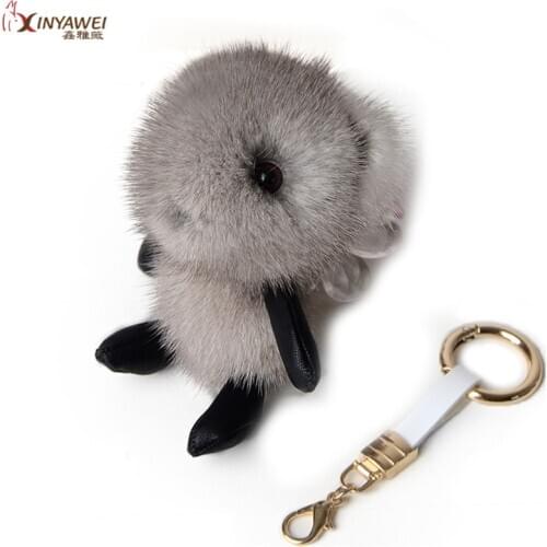 2019 New Fashion Mink Fur Bear Keychain Fluffy Trinkets Car Keychain Pendant Female Ring Keychain Etc