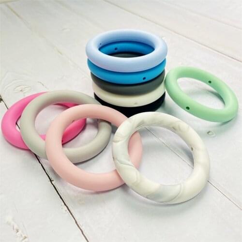 5pcs Baby 65mm Silicone Ring Teether Beads Food Grade BPA Free Baby Teething Chew Nursing Necklace Toys DIY Pacifier Chain