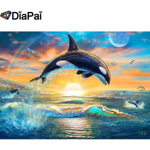 DIAPAI Diamond Painting "Animal killer whale" DIY 5D Diamond Embroidery Sale Full Set Rhinestone Cross Stitch Home Decor A26466