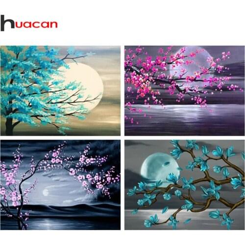 Huacan 5d Diy Diamond Painting Moon Landscape Embroidery Mosaic Tree Scenery Home Decor Diamond Art