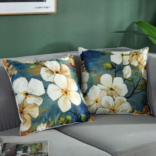American Style Flower Oil Painting Print Luxurious Pillowcase Decorative Pillows for Sofa Home Decoration Accessories