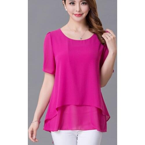 Korean Fashion Womens shirts and Blouses Chiffon Women Blouses Short Sleeve White Shirts Plus Size 5XL 6XL 8XL Ladies Tops