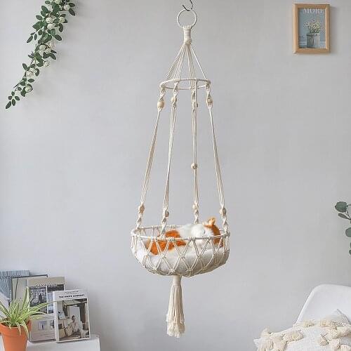 Large Macrame Cat Hammock,Macrame Hanging Swing Cat Dog Bed Basket Home Pet Cat Accessories Dog Cats House Puppy Bed Gift