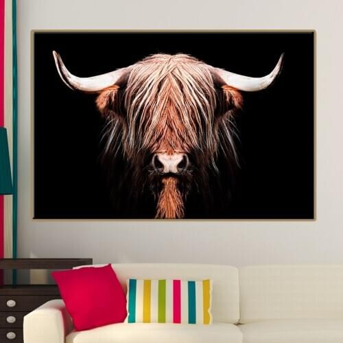 Black and brown long-haired highland cattle Poster Animal canvas wall pictures living room Room Decoration Modern art painting
