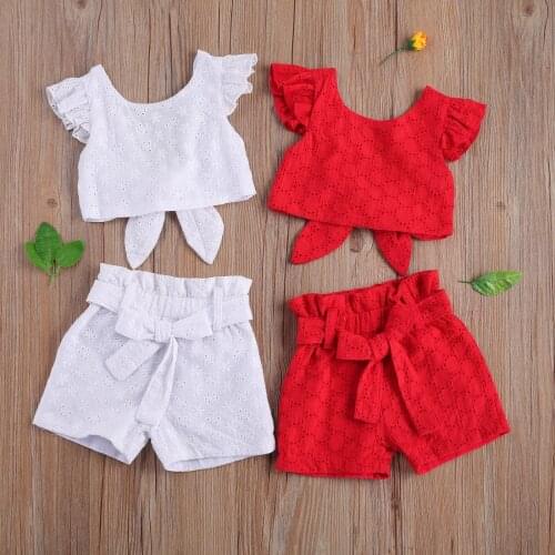 Kids Girl Clothing Set Summer Flying Sleeve Backless T-shirt and Shorts Two-piece Suit for Photography Birthday Party