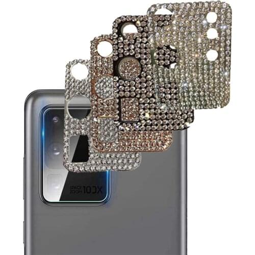 For Samsung Galaxy S20 Plus Camera Decorate Sticker Black Silver Bling Diamond Camera Cover Lens Protector