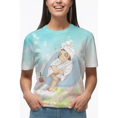3D Cute Lazy Girl Milk Tea Adult T Shirt Summer Women Kawaii Cartoon T-shirts Female Short Sleeves Tshirt Streetwear Ladies Tees