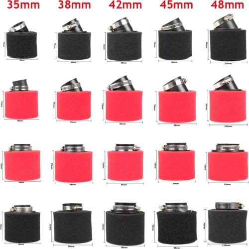 35mm 38mm 42mm 45mm 48mm Bend Elbow Neck Foam Air Filter Sponge Cleaner Moped Scooter Dirt Pit Bike Motorcycle RED Kayo BSE