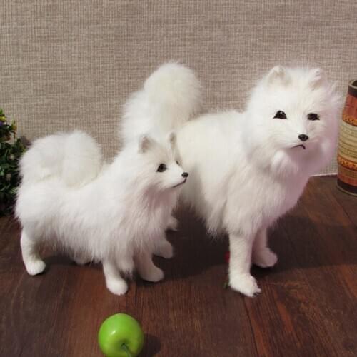 Simulation white samoyed dog furry fur model ornament scene layout prop decoration gift h1291