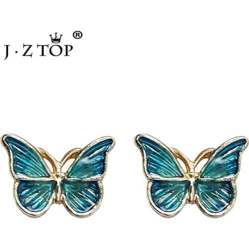 JZTOP Brand Jewelry For Women Small Butterfly Stud Earrings Simple Delicate Dripping Oil Butterfly Earring Fashion Party Jewelry