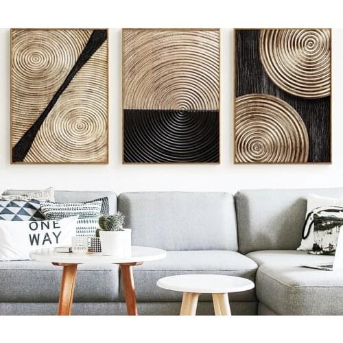 Canvas Painting Nordic Abstract Golden Black Annual Ring Poster and Print Wall Art Picture for Living Room Home Decoration