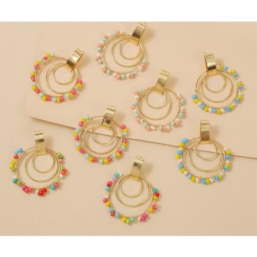 Classic Female Bohemian Handmade Multicolor Beaded Dangle Earrings For Women Simple Multilayer Round Circle Drop Earring Jewelry
