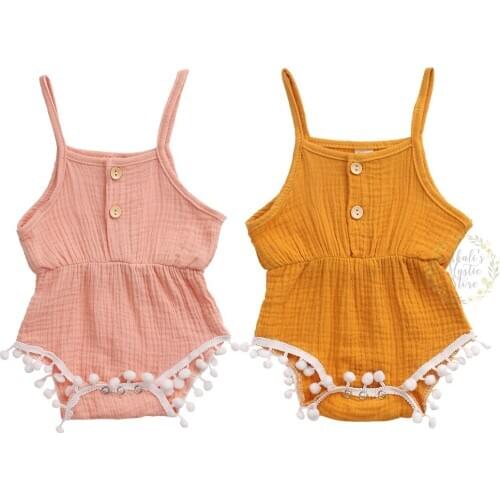 0-24M Newborn Infant Baby Girl Romper Summer Soft Jumpsuit Pom Pom Sleeveless Clothes Cute Baby Girl Costumes