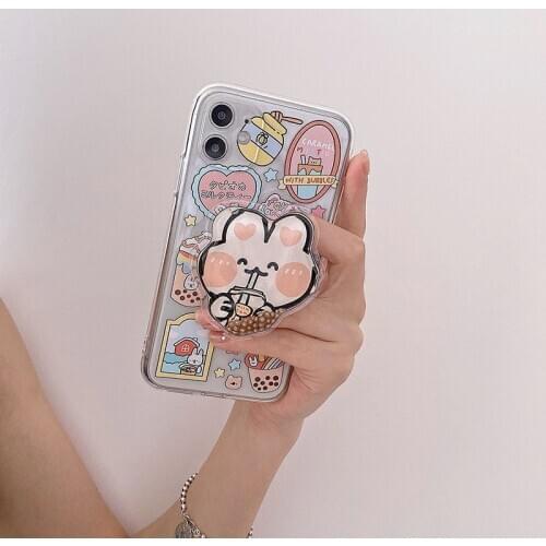 Korean Quicksand Rabbit Folding Holer Case For iPhone 12 11 Pro Max XS X XR XS Max 7 8 Plus SE2020 Soft TPU Phone Back Cover