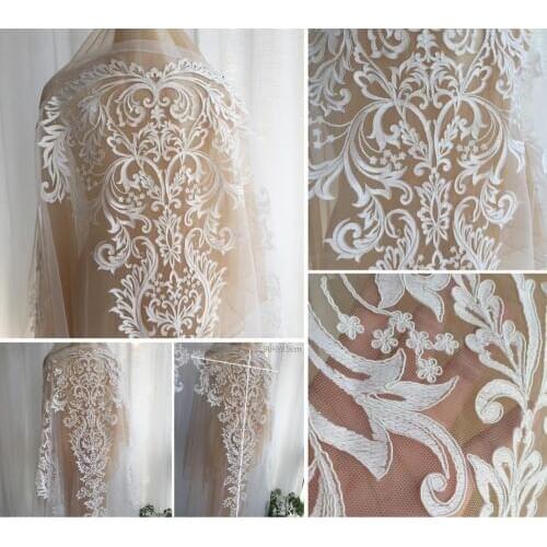 Large Cotton Thread Embroidery Lace Wedding Dress Lace Applique DIY Bridal Headdress Lace Collar Lace Fabric Patch 96*59cm