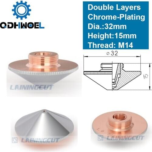 Laser Nozzle Double Layers Chrome-plating Dia.32mm Caliber 0.8 - 4.0 for 1064nm Raytools Empower FIBER Head
