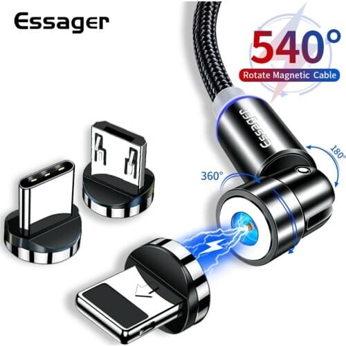 Essager 540 Rotate Magnetic Cable Fast Charging Magnet Charger Micro USB Type C Cable Mobile Phone Wire Cord For iPhone Xiaomi