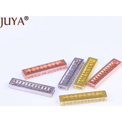Copper Inlaid Zircon long spacer charms for jewelry making diy multi strand pearls bracelet necklace findings 5pcs wholesale